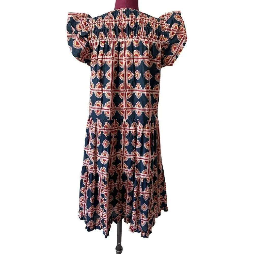 Sea New York Leigh Print Short Sleeve Tiered Mini Dress size M Multicolor - Picture 3 of 8